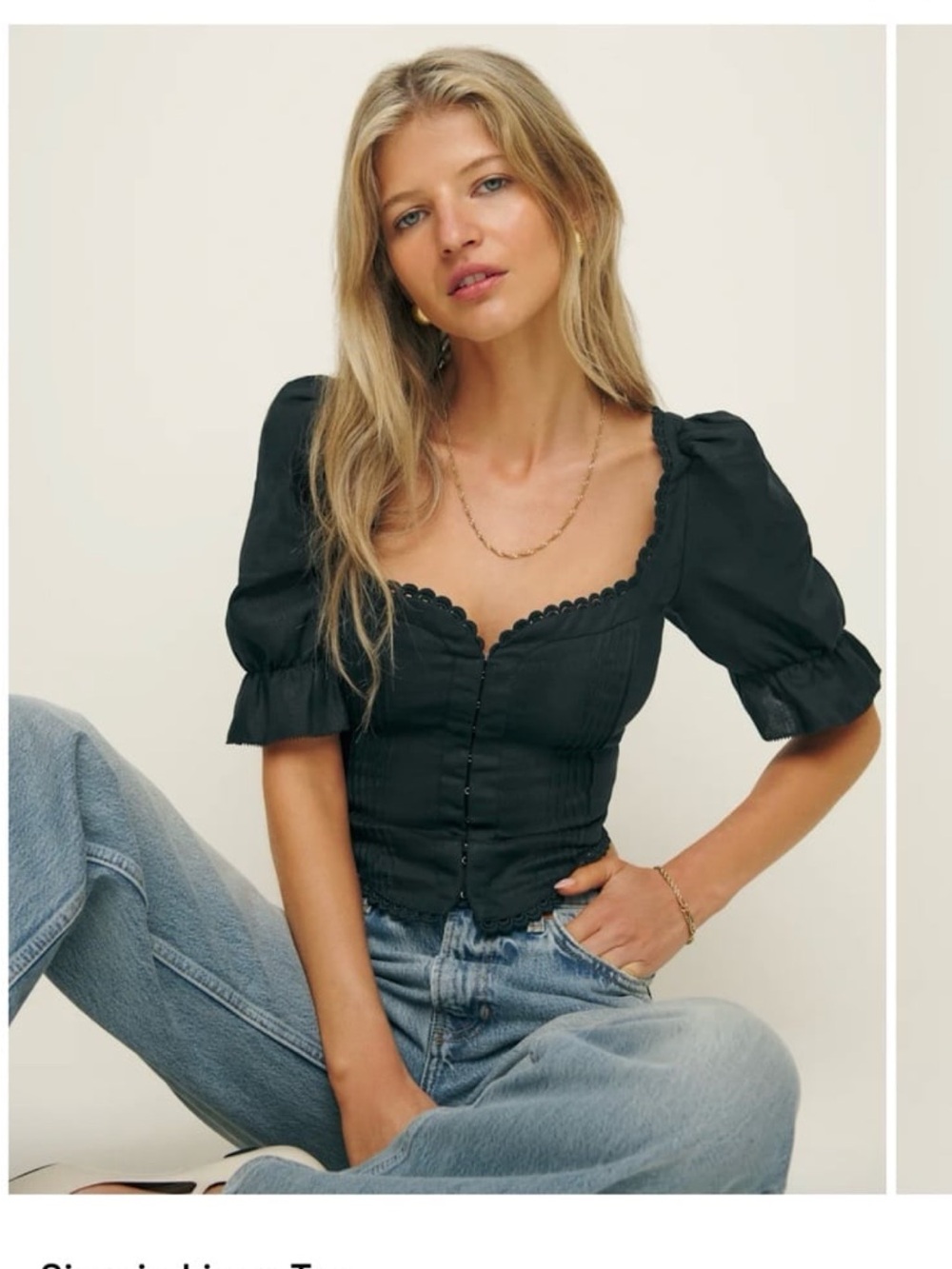 [NEW] Reformation Simmie Linen Top Puffy Heart Neckline